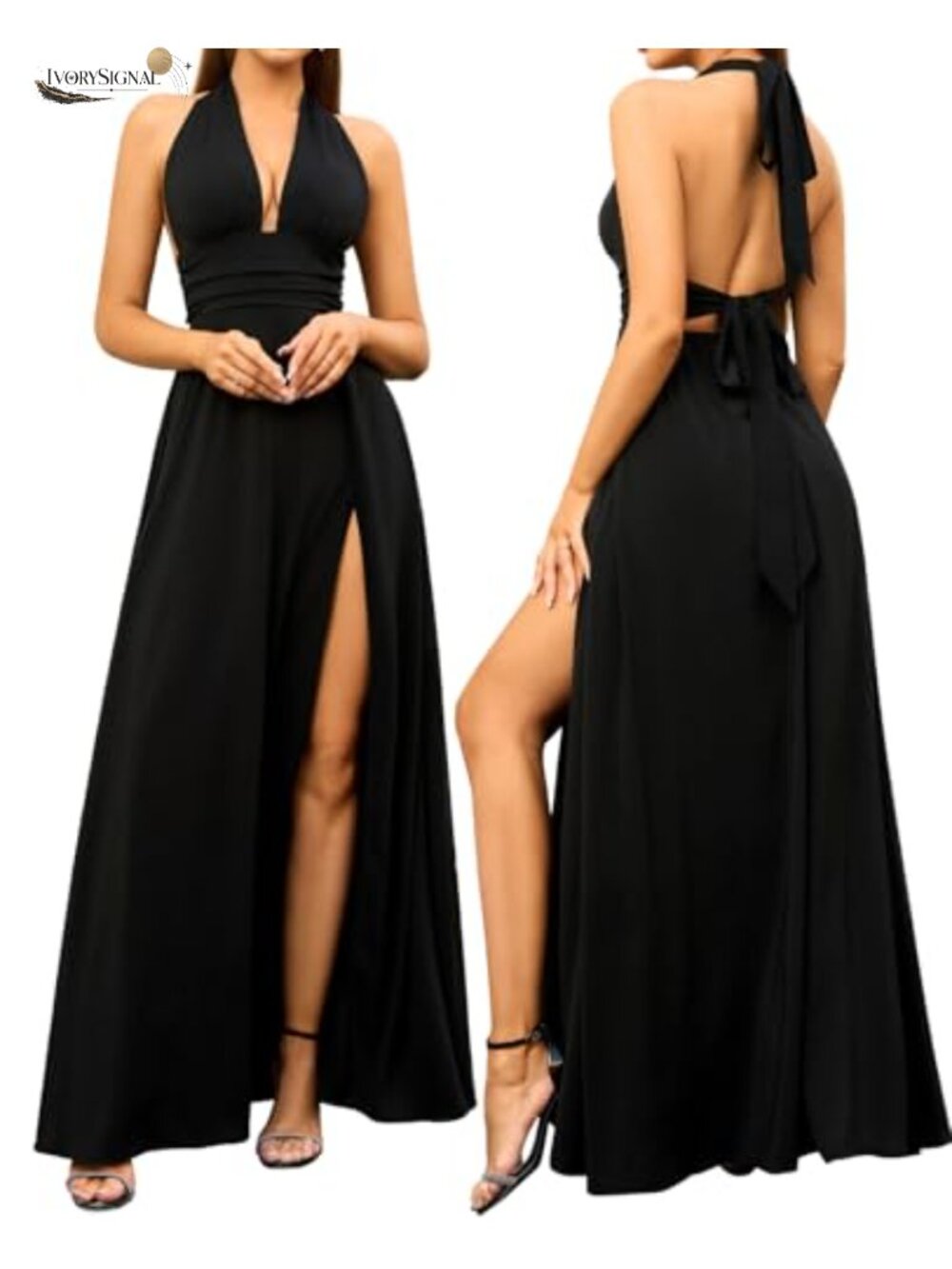 XinFSh Women's Flowy Chiffon Halter Maxi Dress Wedding Guest